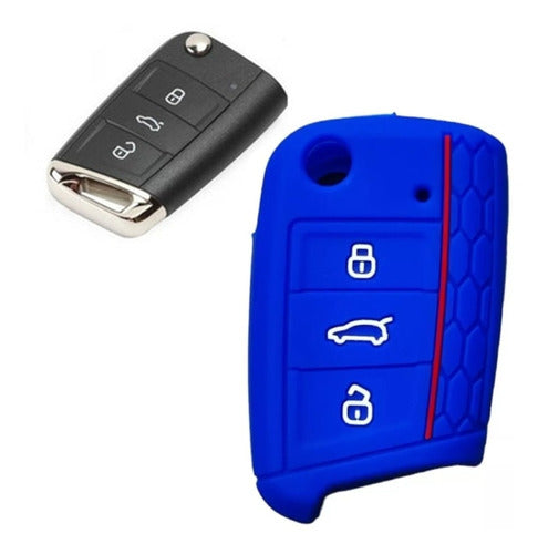 Cubre Volante + Funda Llave Silicona - Golf Mk7 Gti - Azul 4