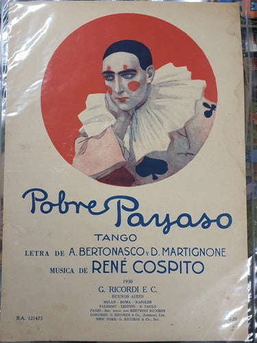 Antigua Partitura De Tango De 1930- Pobre Payaso- 0