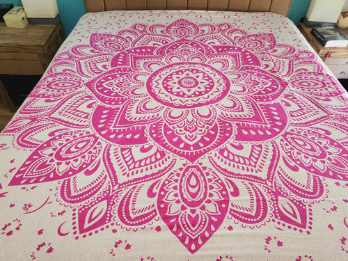 Hindu Mandala 2.5-Seat Bedspread Cover Cotton Handmade India 3 5
