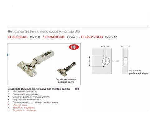 Euro Hard Soft Close Hinge Cup 35 Mm Codo 9 X4 1