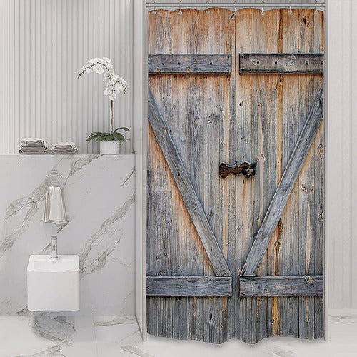 Riyidecor Rustic Barn Door Shower Curtain 0