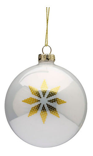 White Christmas Ornament with Golden Snowflake Detail 0