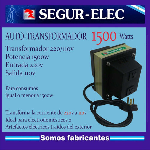 Segur-Elec Autotransformador 220V / 110V 1500W Ideal Artefactos Usa 1