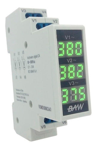 Digital Three-Phase Voltmeter 1 Module Din Baw V3md500 0