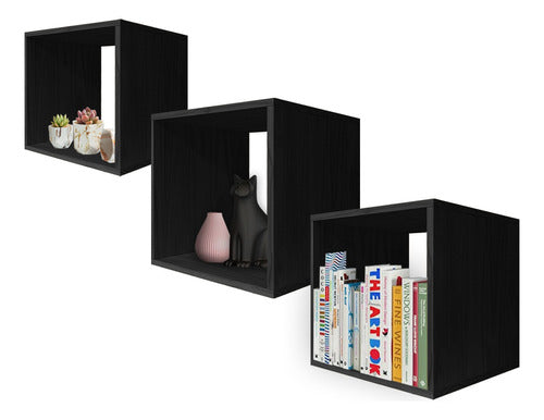 Sajo Floating Cube Shelf Kit 3 Wooden Cubes 40x40x30 0