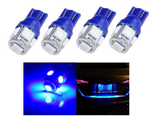 SilverLED Pack of 4 T10 Lamps with 5 SMD 5050 Blue LEDs 0