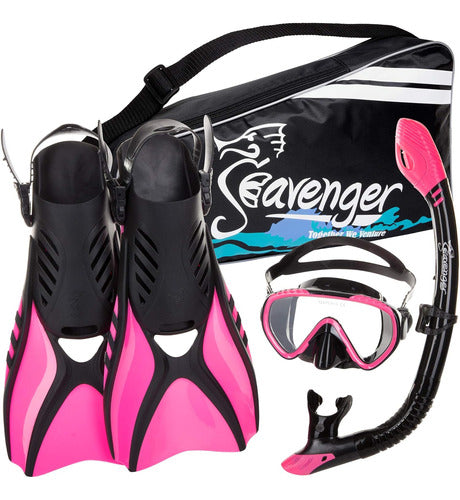 Seavenger Diving Snorkel Set Negro Silicio Rosa L 0