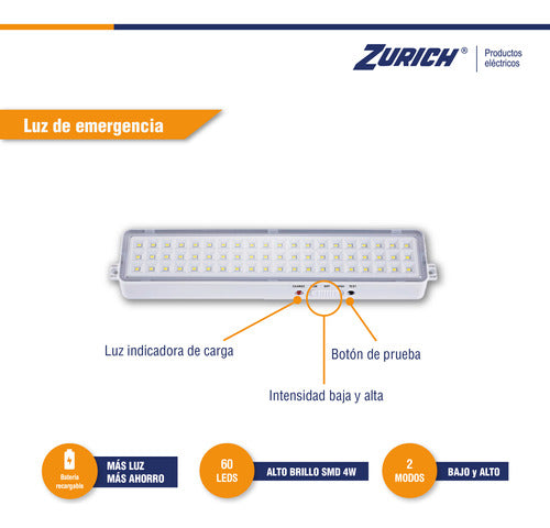 Zurich Luz De Emergencia Recargable 60leds 3