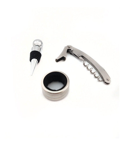 Set 3 Accesorios Para Vino Tapon Anillo Antigoteo Destapador 1