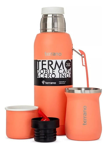 Terrano Set Thermos 1L + Stainless Steel Mate + Free Straw Gift 6