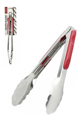 Crystal Rock Multi-Purpose Tongs Large Stainless Steel Red Plastic Handle 0