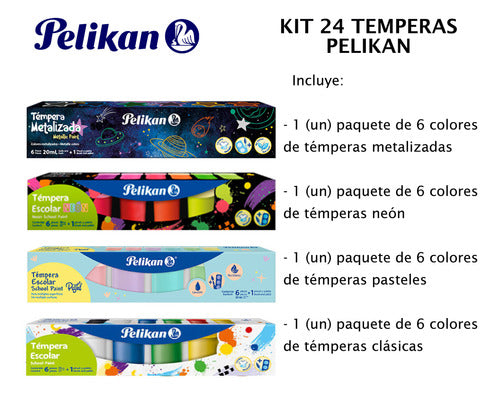 Kit 24 Pelikan Temperas Set - 6 Classic 6 Neon 6 Pastel 6 Metallic 1