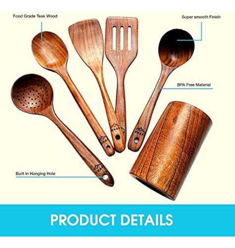 NHAF Cooking Utensil Set, Premium Teak Wooden Spoons 1