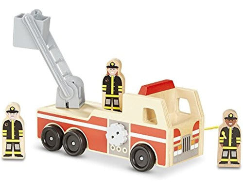 Melissa & Doug Wooden Fire Truck with 3 Firefighter Figures 1