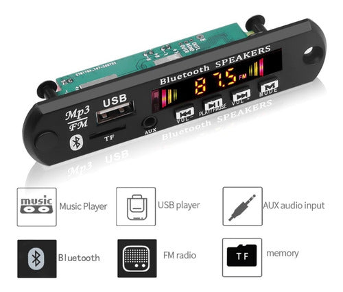 Módulo Mp3 C/ Bluetooth Usb/sd/fm/aux Con Control Remoto 2