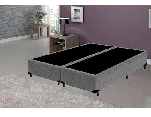 Base Cama Box King Bipartido Suede Cinza - 193x203x39 2