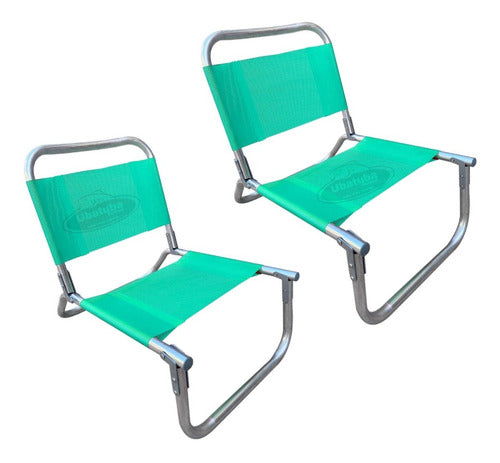 Set of 2 Reinforced Aluminum Beach Chairs 90kg + Super Strong 2m Umbrella 50