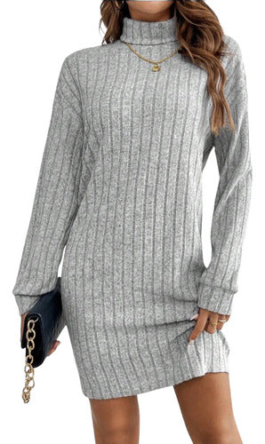 Shein High Neck Long Sleeve Ribbed Women's Dress 0