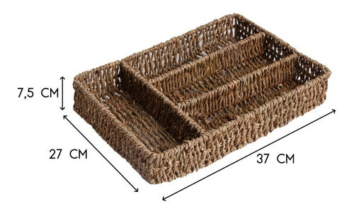 Cubiertero Mimbre Seagras Organizador Cajon Cubiertos Grande 1