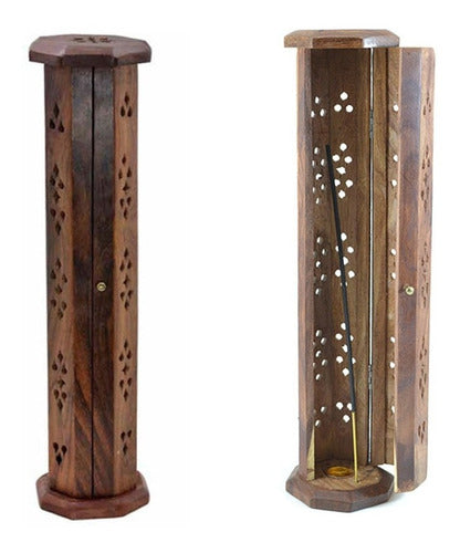 Indian Wood Incense Holder Tower 36 cm x 8 cm 3