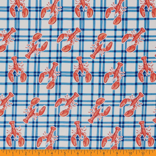 HERMES SHOP Red Cotton Fabric with Marine Lobsters, Cut by Yard 3