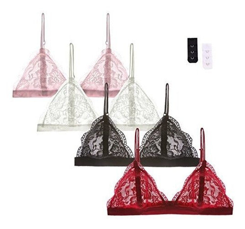 Emy Bralette 4 Pack of 2 with Adjustable Thin Strap Extenders 0