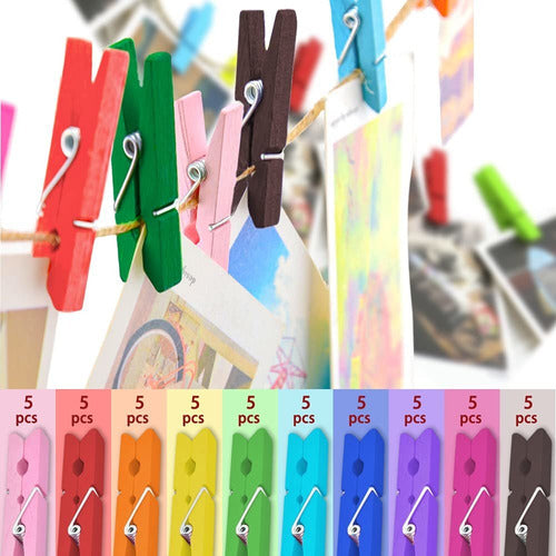 MXWX 50 Colorful Wooden Clips, 2.9 Inches, 10 Colors 1