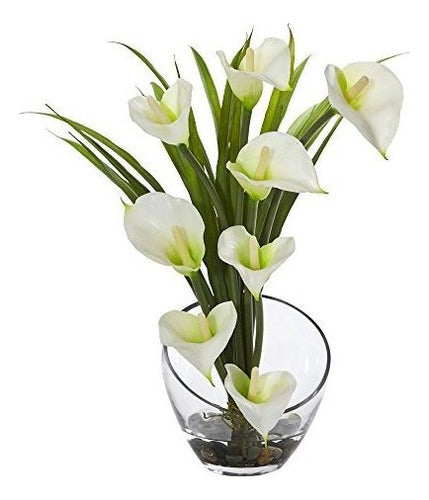 Casi Natural Calla Lily Y Zacate En Florero,, Color Beige 0