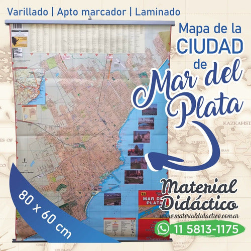 Material Didáctico Mapa Ciudad De Mar Del Plata 80x60cm Plastificado Y Laminado 1