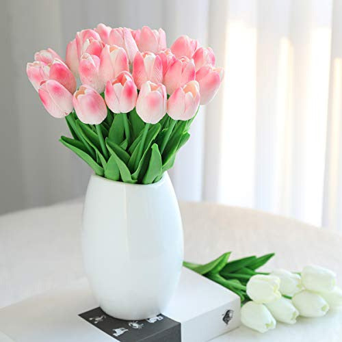 Hawesome 30pcs Tulipanes De Látex Artificiales Flores Tallos 3