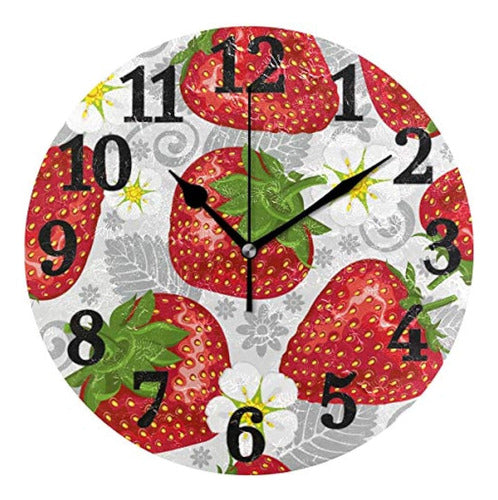 AHOMY Round Strawberry Wall Clock Art Decoration for Home 0