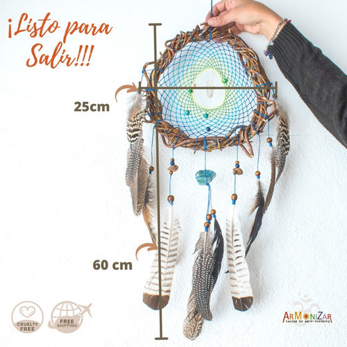 Handwoven Native Artisan Dreamcatcher with Willow, Stones, and Feathers 3