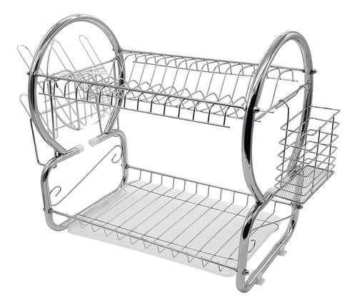 Home Basics Two-Tier Dish Drying Rack with Plastic Tray 0