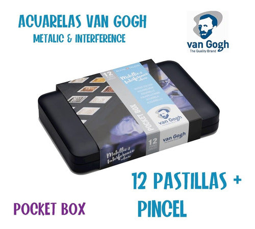 Van Gogh Metal Watercolor Set Box X 12 Tablets + Brush 0