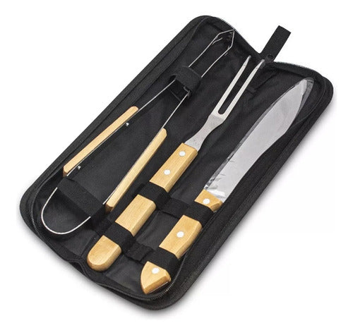 Set De Parrilla 3 Piezas Acero Inox Asado Estuche Lona 35cm 3