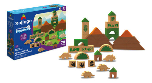 Xalingo Wooden Blocks - 70 Pieces Dinosaur Set in Box 0