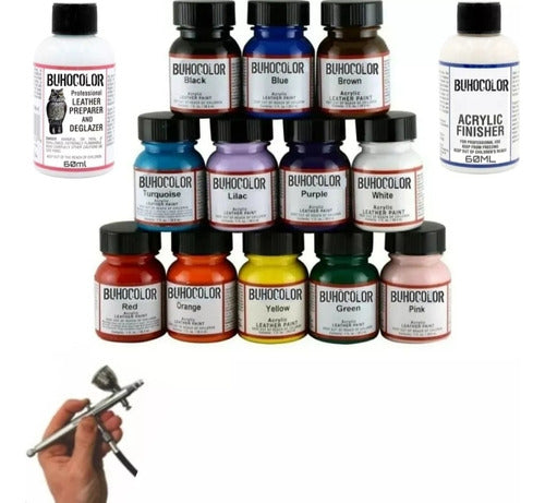 Buhocolor Pinturas Aerografia Set 12 Colores + Adherente + Laca 0