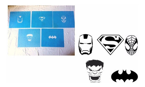 Pachi Superheroes Stencils Set X 5: Spiderman, Batman, Hulk, Superman, Iron Man 0