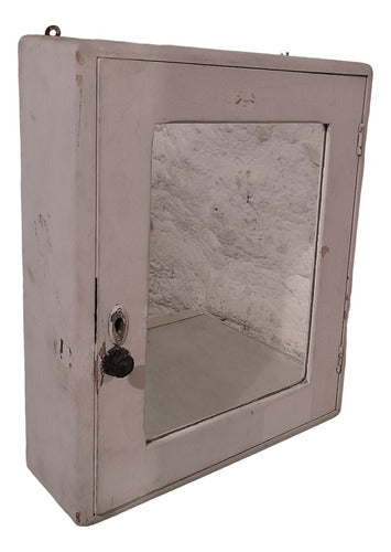 Antiguo Botiquin Baño Pino Blanco Gastado Espejo 40x15x50cm 0