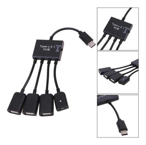 USB Type C OTG Hub with 3 USB 2.0 Ports and 1 Micro USB Power Input 3
