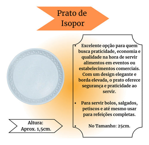 Kit 50 Prato De Isopor Descartável 25cm 1