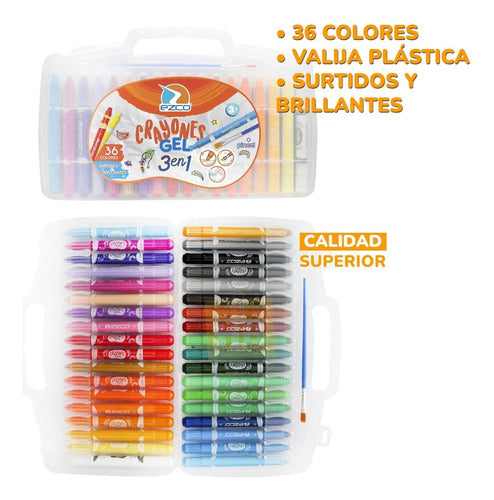 Ezco 36 Watercolor Gel Crayons + Brush 1