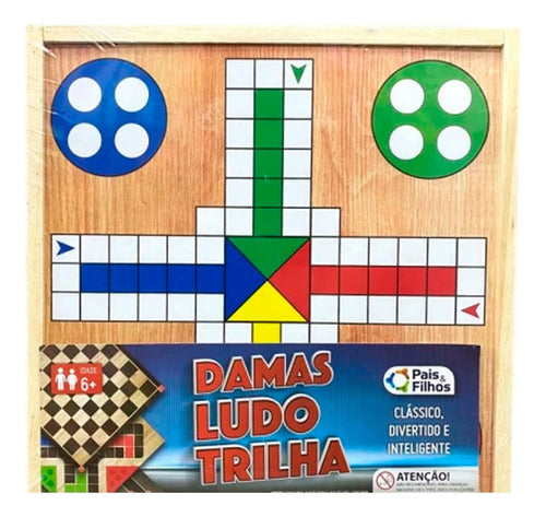 Pais y Filhos Juego Tablero 3en1 - Ludo Damas Y Trilha - Vamos A Jugar 0