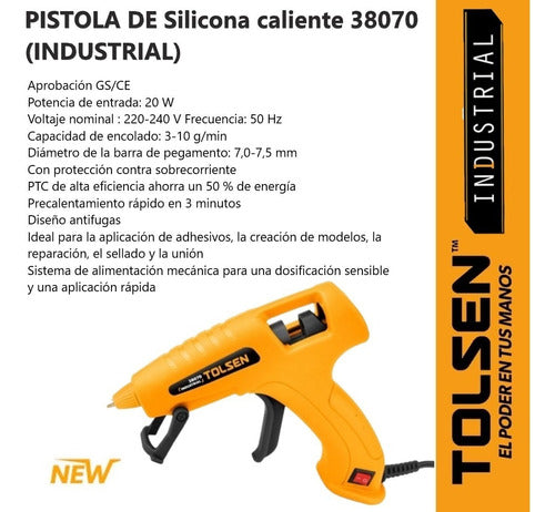 Pistola Silicona Caliente Industrial 20 Watts Tolsen 38070 1