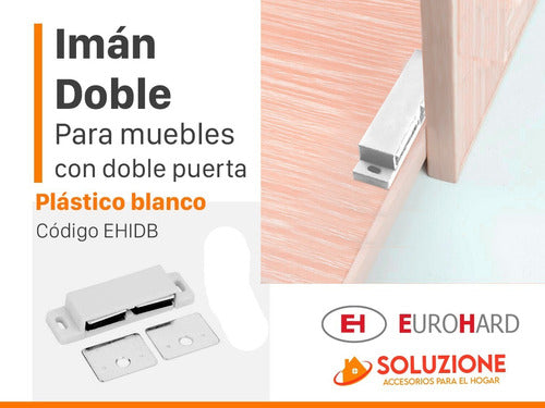 Euro Hard Double White Expulsion Magnet for Double Door Cabinets 1