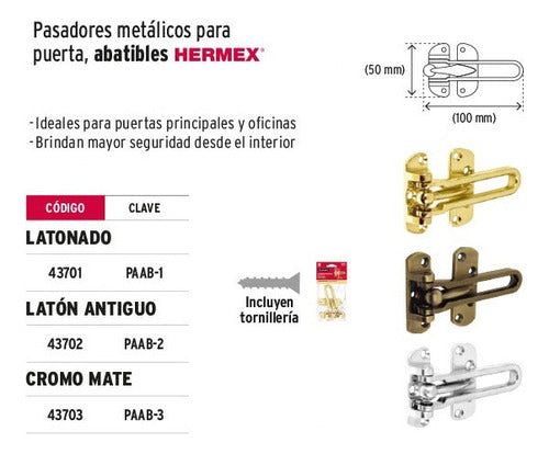 Pasador Metalico Abatible Para Puerta Hermex Paab-1 5