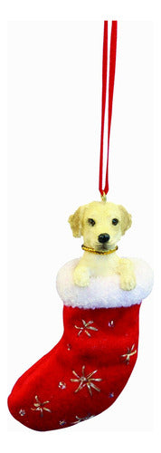 Amarillo Labrador Calcetin De Navidad Ornamento Con  Santa ' 0