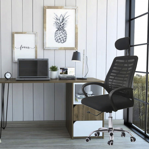 NOffice Black Mesh Office Desk Swivel Chair with Armrests 6