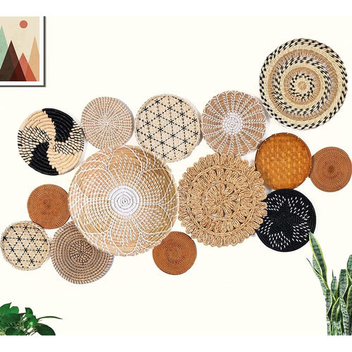 Induslyfe Boho Basket Wall Decor , Set Of 14 - Hanging Woven 0