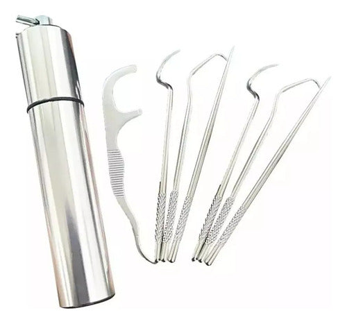 Limpieza Dental Pack 7 Piezas De Acero Inoxidable + Estuche 0